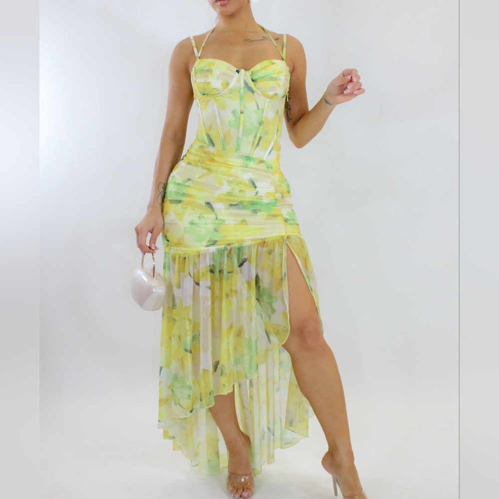 Getting in Spring Midi Dress- Yellow/Green